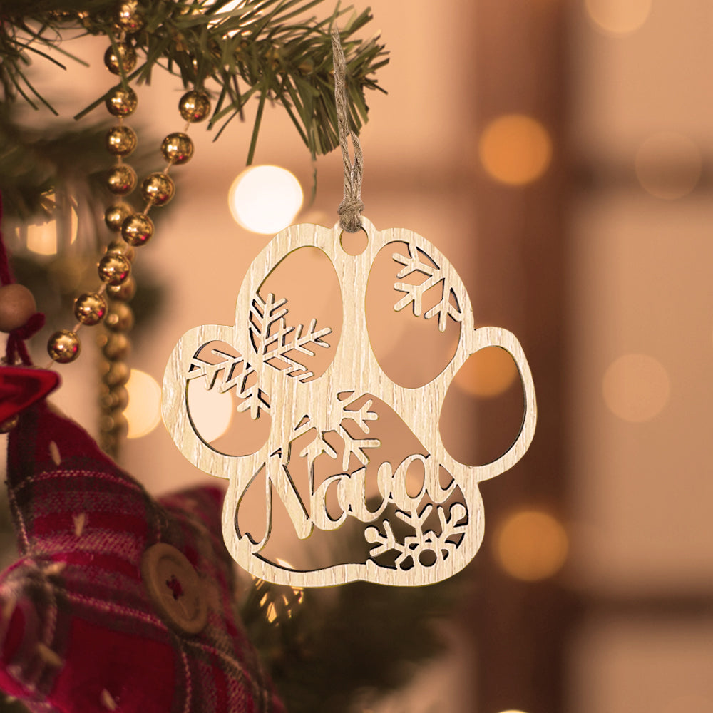 Personalised Wooden Pet Paw Christmas Ornament - Custom Pet Name