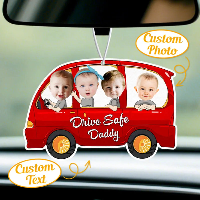 Personalised Drive Safe Car Air Freshener | Custom Felt Mirror Hanging | Gift for Dad