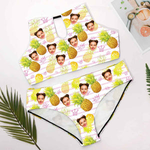 Custom Face Plus Size Swimwear Personalized Pineapple High Waist Bikini Swimsuit