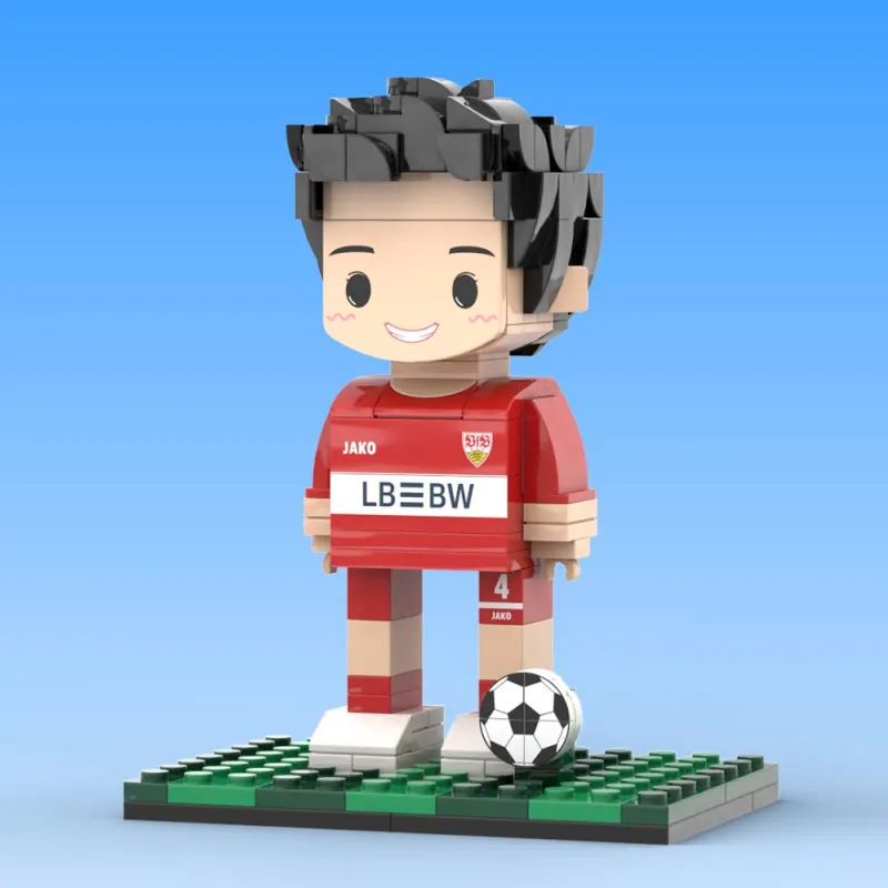 Personalised full-body brick figure in football attire made from eco-friendly ABS – bespoke keepsake gift for him or kids