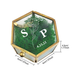 Personalized Hexagon Glass Ring Box with Initials and Date