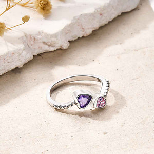 Personalized Heart-Shaped Birthstone Adjustable Ring