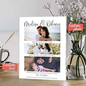 Custom three Photo Glass Plauqe Romantic Photo Plaque Painting Gift