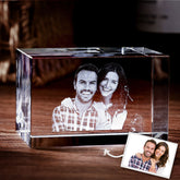 Personalised Laser Engraved Crystal Photo Cube with LED Base | Custom 2D/3D Gift