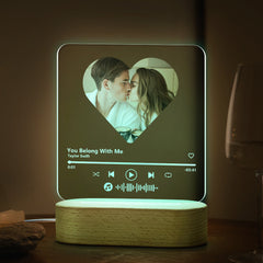 Personalised Music Code Heart Lamp - Custom 7 Colour LED Night Light & Plaque