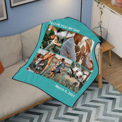Personalised 5 Photo Fleece Blanket | Custom Text Throw Blanket for Couples