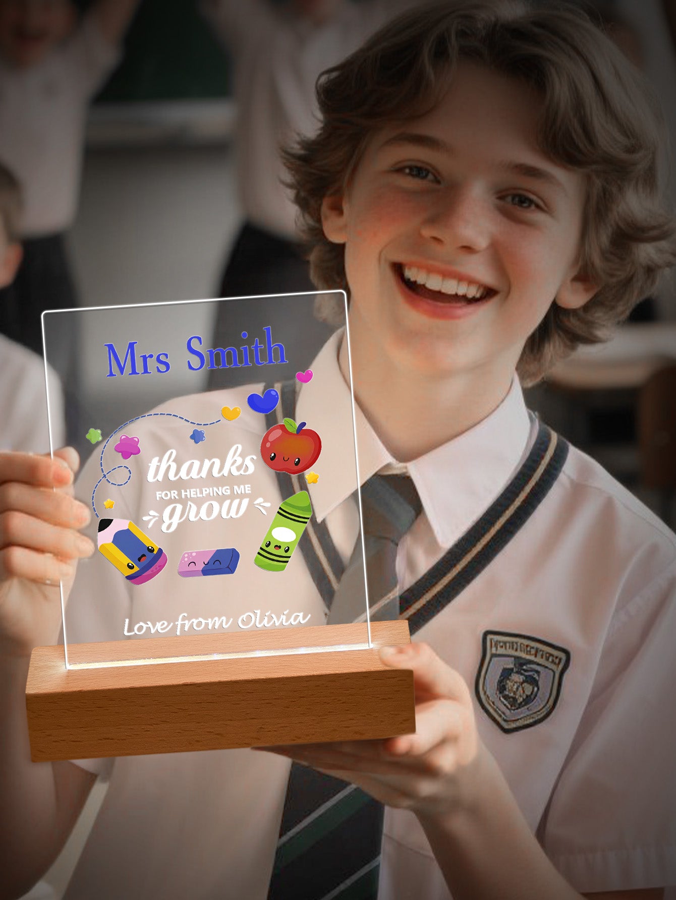 Personalised Engraved Back to School Night Light with Pencil Design - Teacher's Gift & Student Keepsake