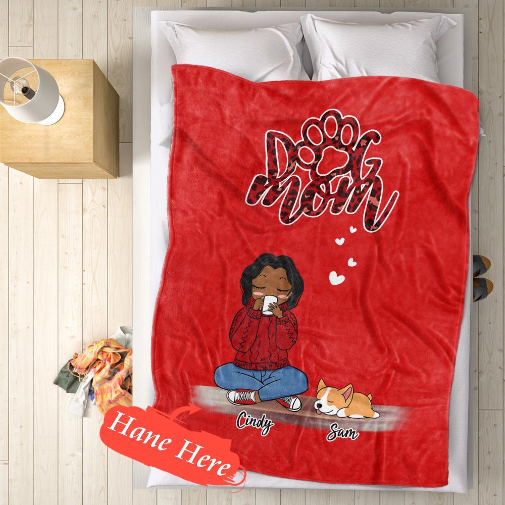 Personalised Name Dog Mum Fleece Blanket - Custom Pet Number Blanket