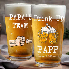 Personalized Beer Glass Drink Up Dad, We Won't Tell Mom Fist Beer Glass Gift for Dad Grandpa