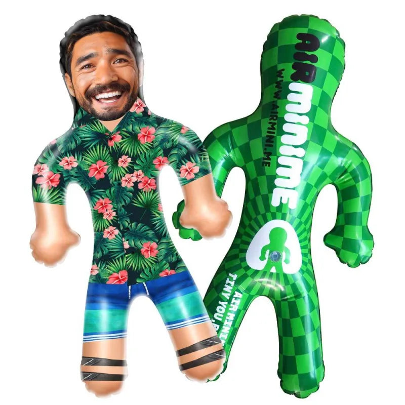 Close-up detail of the durable PVC material and printed design on the personalised inflatable doll.