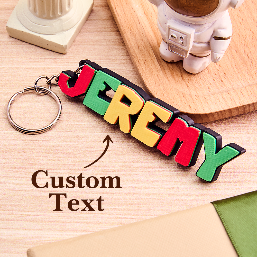 Collection of colourful personalised 3D cartoon keyrings showing different designs and clear name plates — ideal personalised school bag charms for children