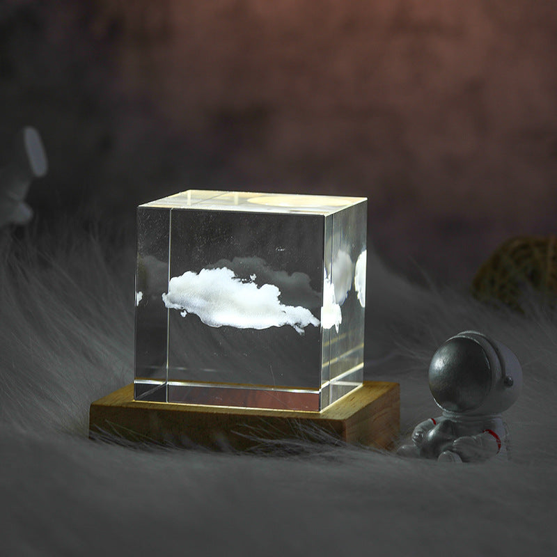 3D Moon Crystal Cube with LED Base | Personalised Night Light Gift