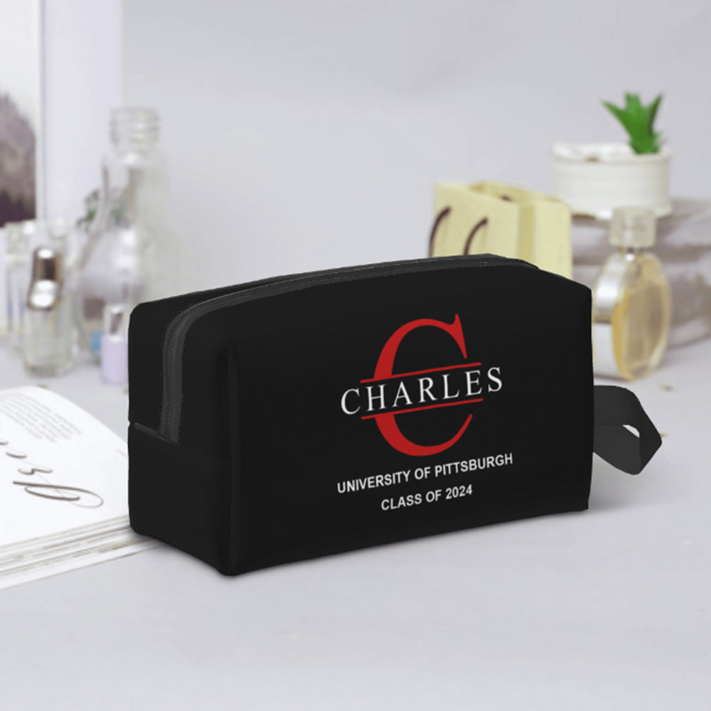 Example personalised photo design printed on custom toiletry bag — upload high-resolution image for bespoke uni wash bag