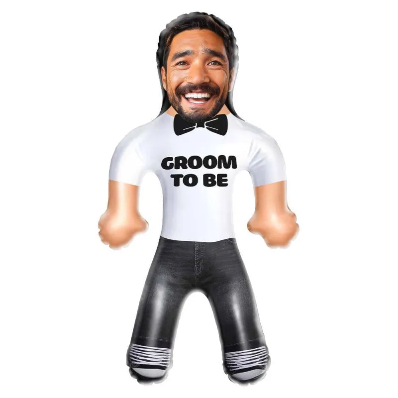 Durable PVC inflatable doll bearing a personalised photo print, ideal as a humorous party or wedding gift