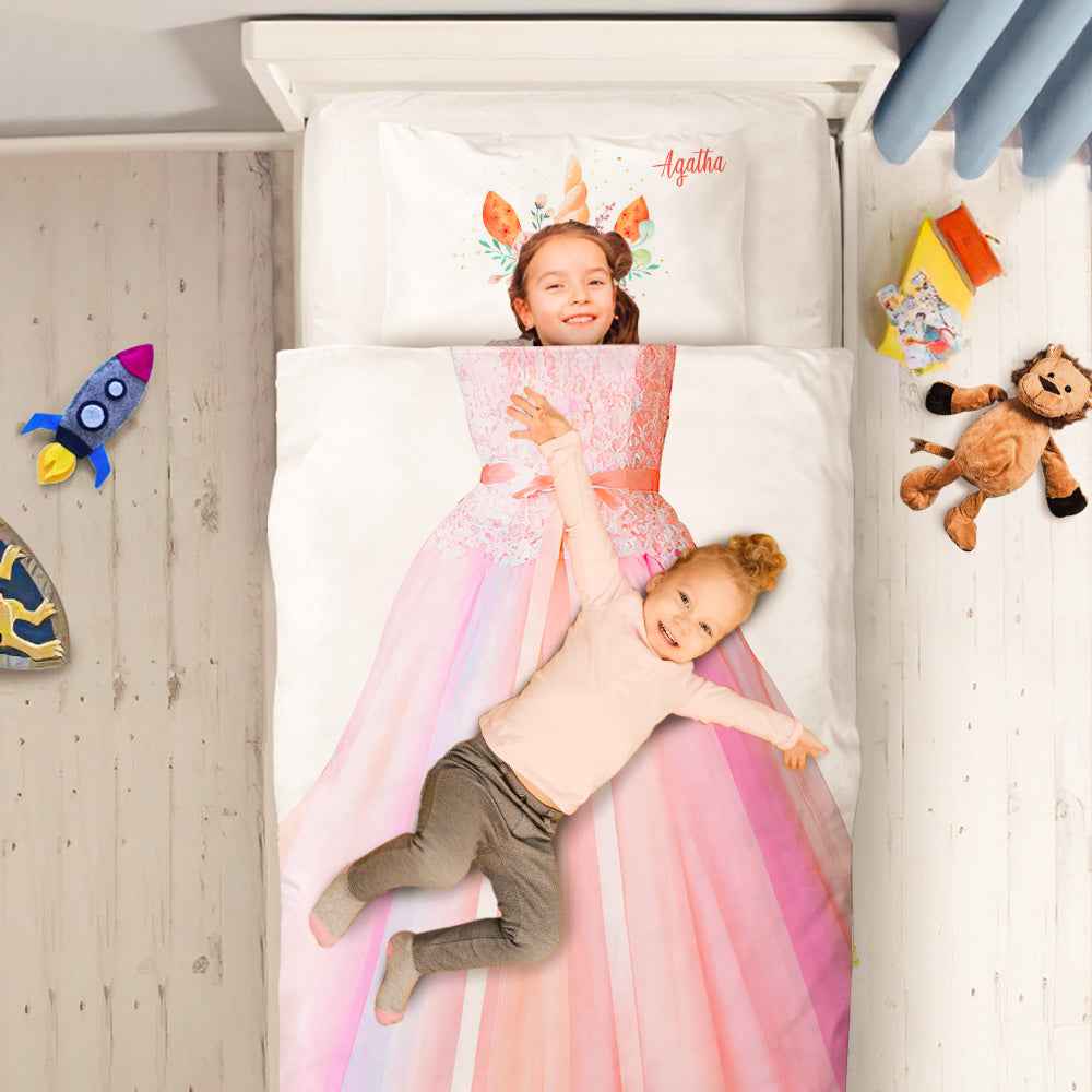 Custom Bedding Set 2 Pieces Princess Girls Duvet Cover Pillowslip with Name
