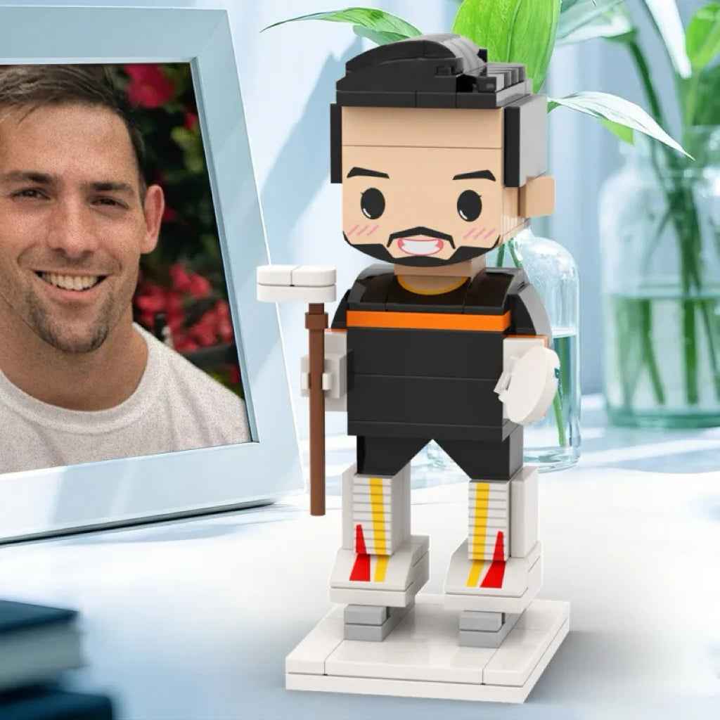 Custom Head 1 Person Cute Brick Figure Ice Birthday Gift Hockey Theme Anniversary Gift for Puckster