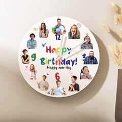 Personalized Happy Birthday Round PVC Wall Clock with Custom Photo Engraving