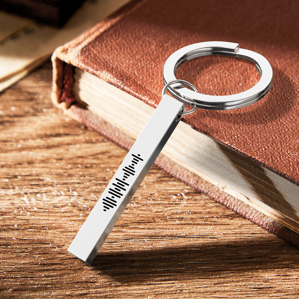 Silver personalised 3D bar keychain showing smooth polished surface and corrosion-resistant stainless steel construction