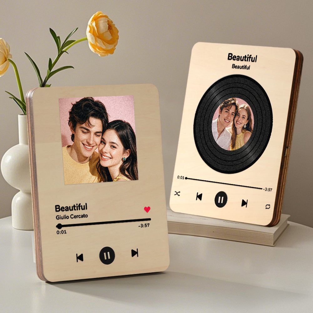 Lifestyle image of personalised wooden music record player on a desk — a sentimental personalised gift Australia customers adore