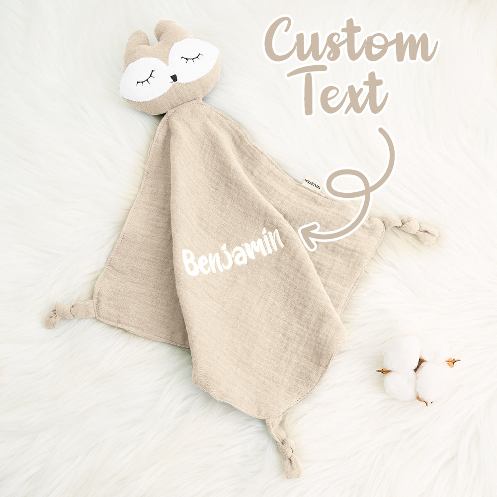 Reverse side close-up of a personalised baby comfort towel highlighting quality cotton weave and secure stitching — durable embroidered newborn comforter