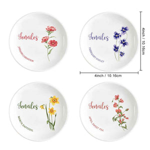 Personalized Birth Flower Floral Ring Jewelry Dish Gift for Her