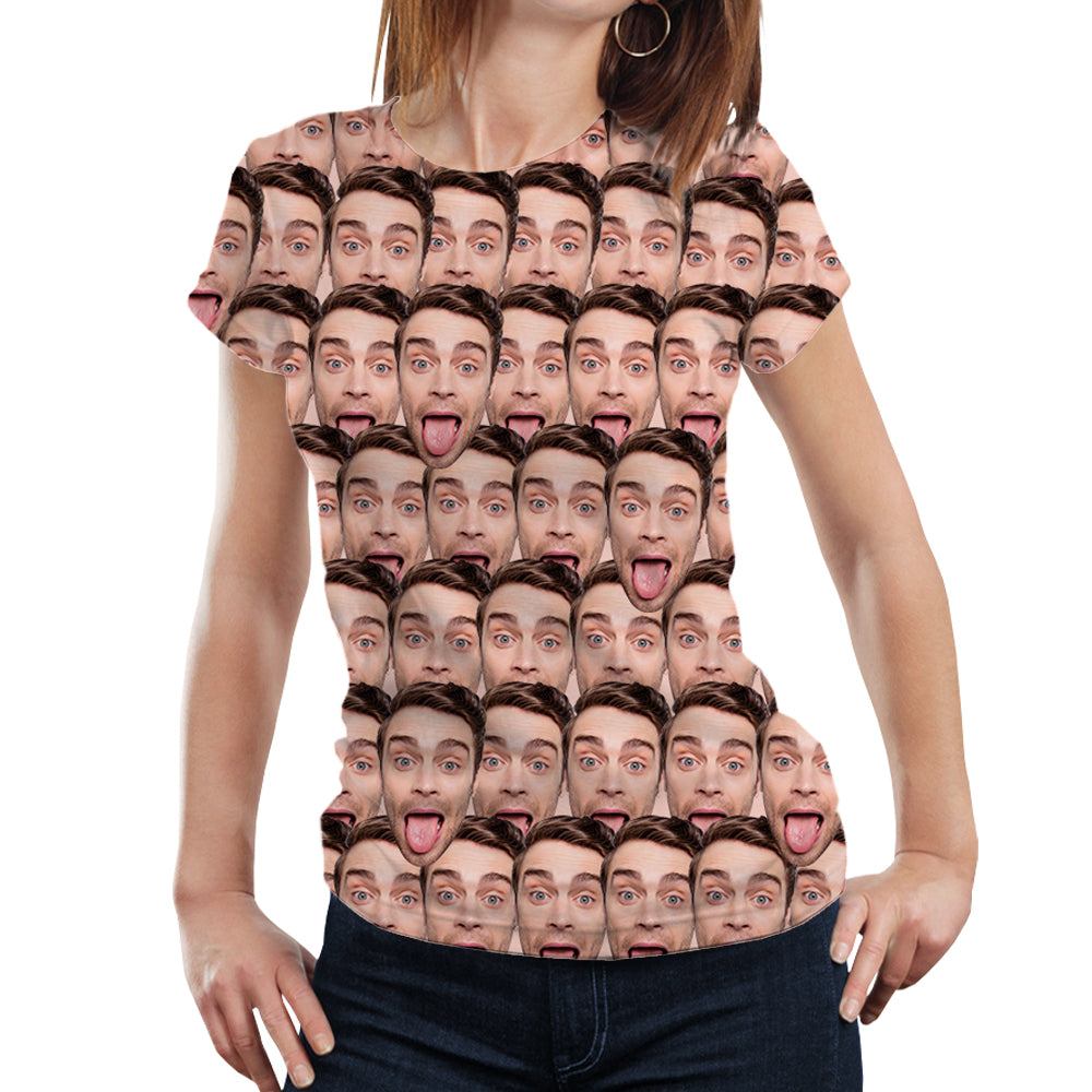 Collection of personalised unisex tees showcasing custom face printing — perfect for weddings, graduations and party favours