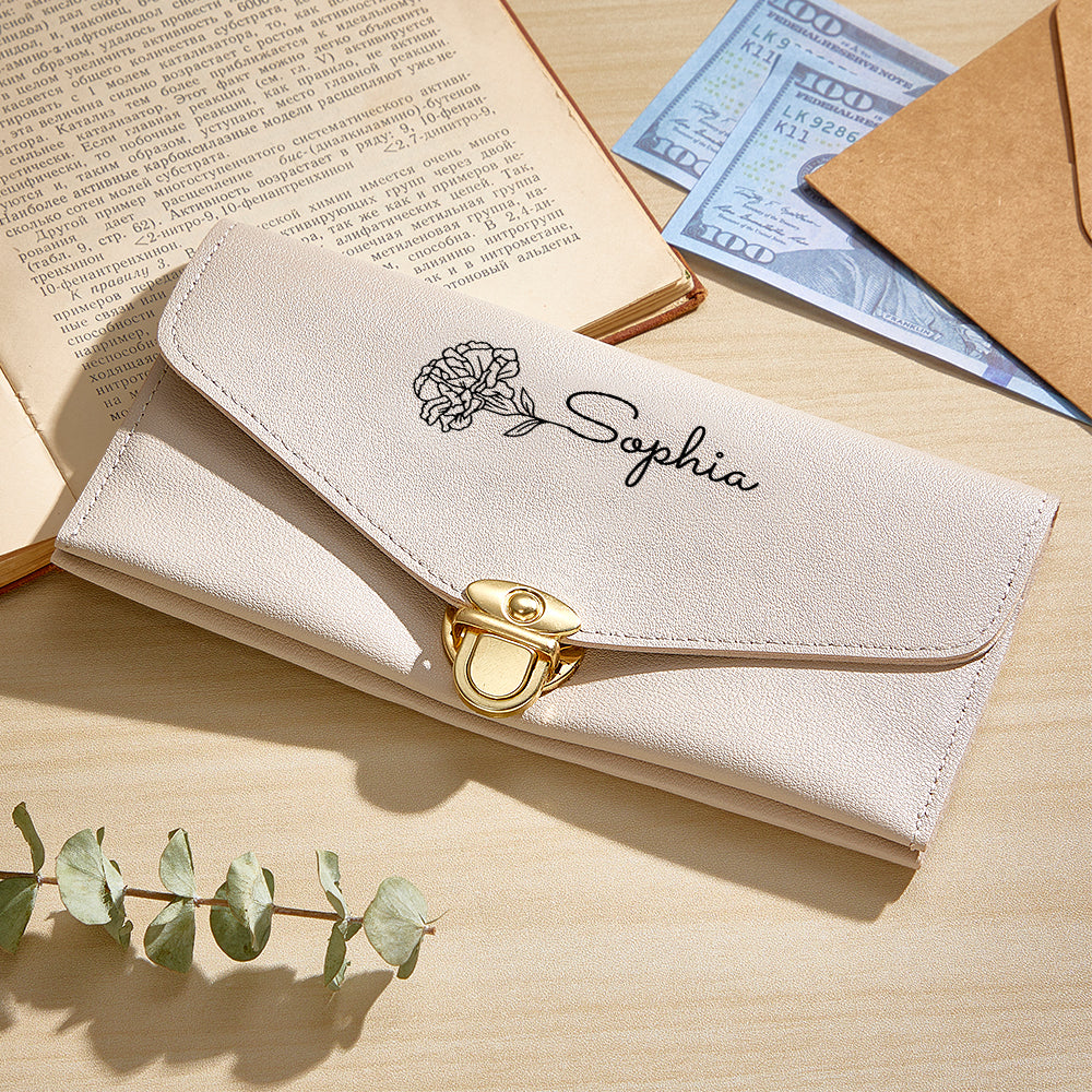 Personalised PU leather wallet in multiple colourways arranged to show variety for personalised gift choices