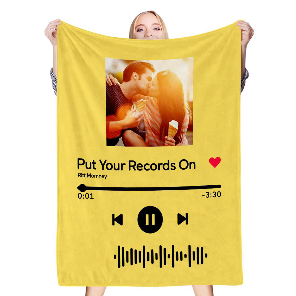 Personalised Scannable Music Code Fleece Blanket - Custom Photo & Text