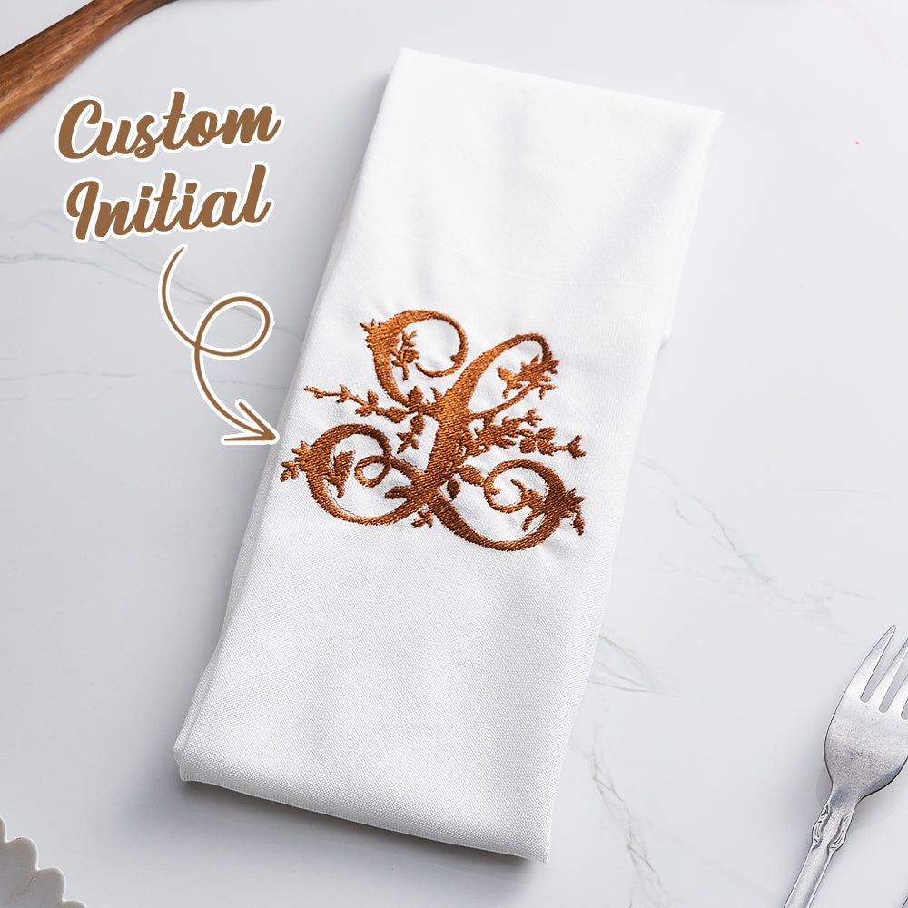 Personalised linen napkin with embroidered monogram on natural linen, 20in x 20in (50cm x 50cm) — elegant wedding gift for her