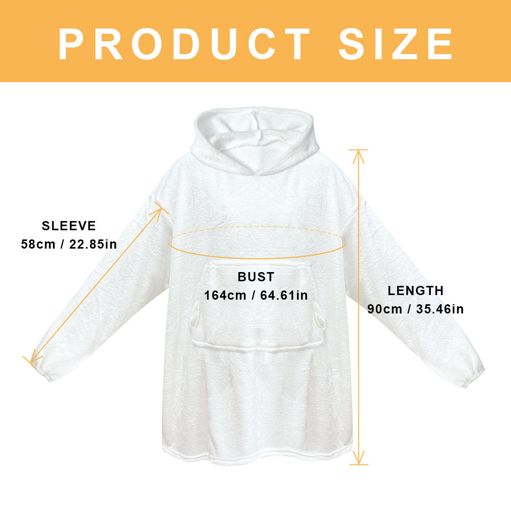 Folded wearable hoodie blanket showing soft fabric texture and neat stitching — personalised photo hoodie blanket with quality finishing and pocket detail