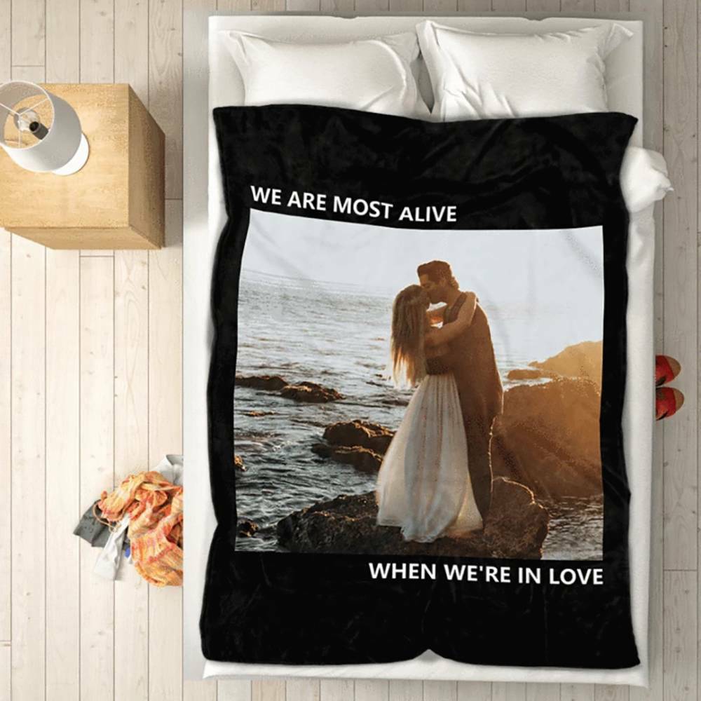 Personalised Fleece Photo Blanket With Custom Text - Soft Keepsake Throw