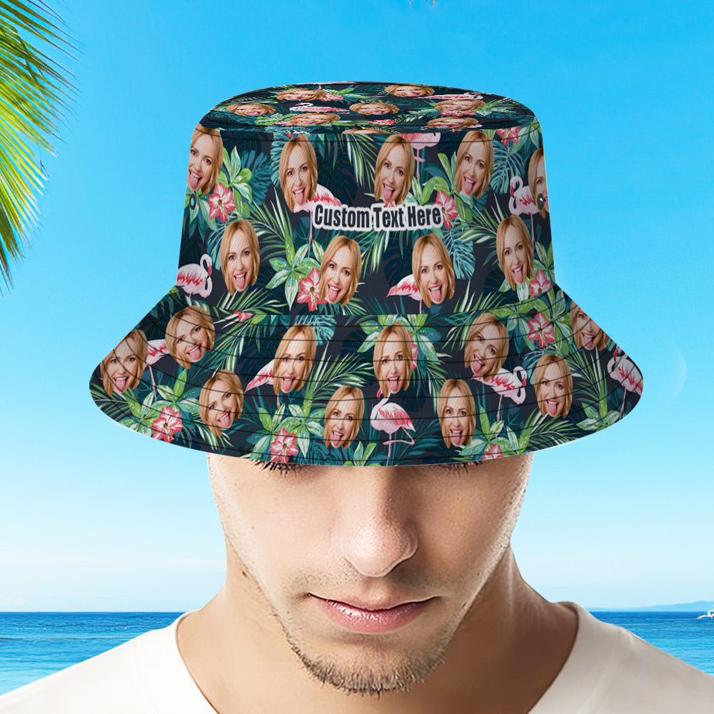Side view of Custom Face Flower Bucket Hat showing structured brim and crown — lightweight, foldable travel hat offering UV sun protection