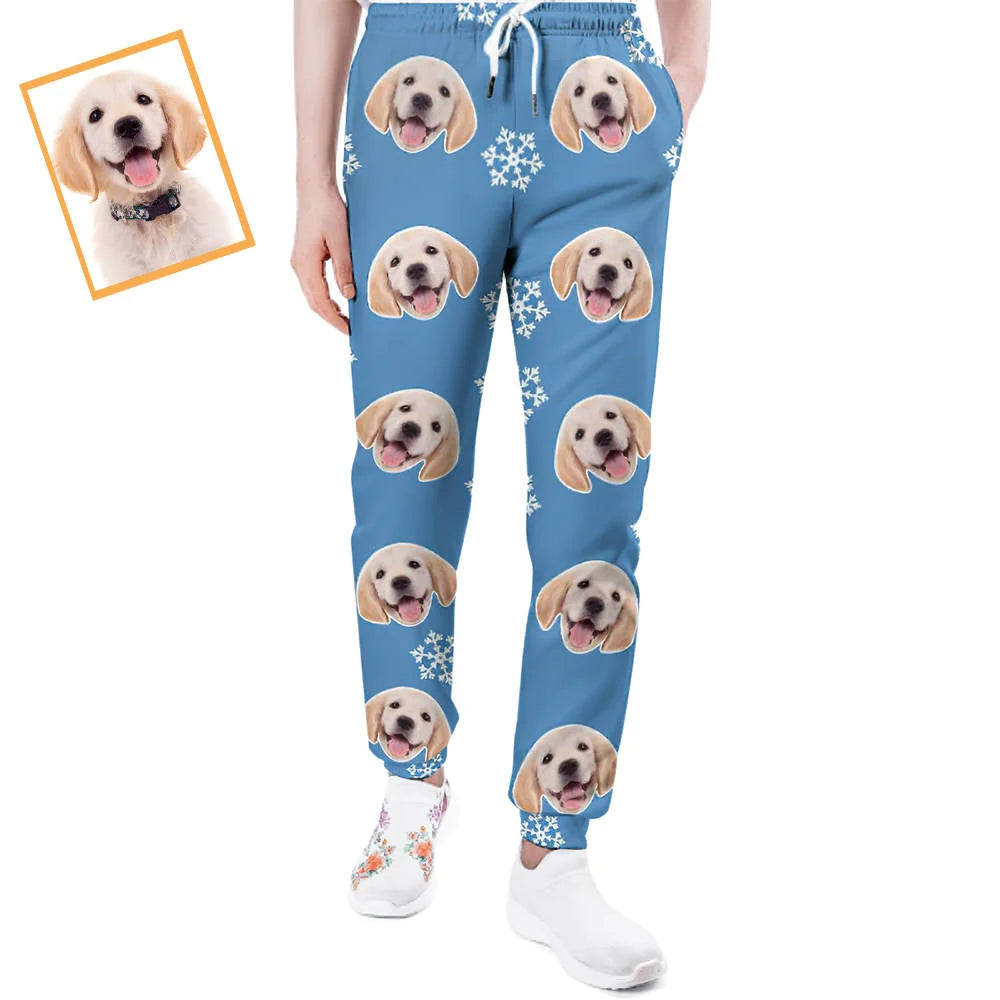 Product variation display of personalised dog face sweatpants — customisable unisex joggers for couples, families and pet lovers