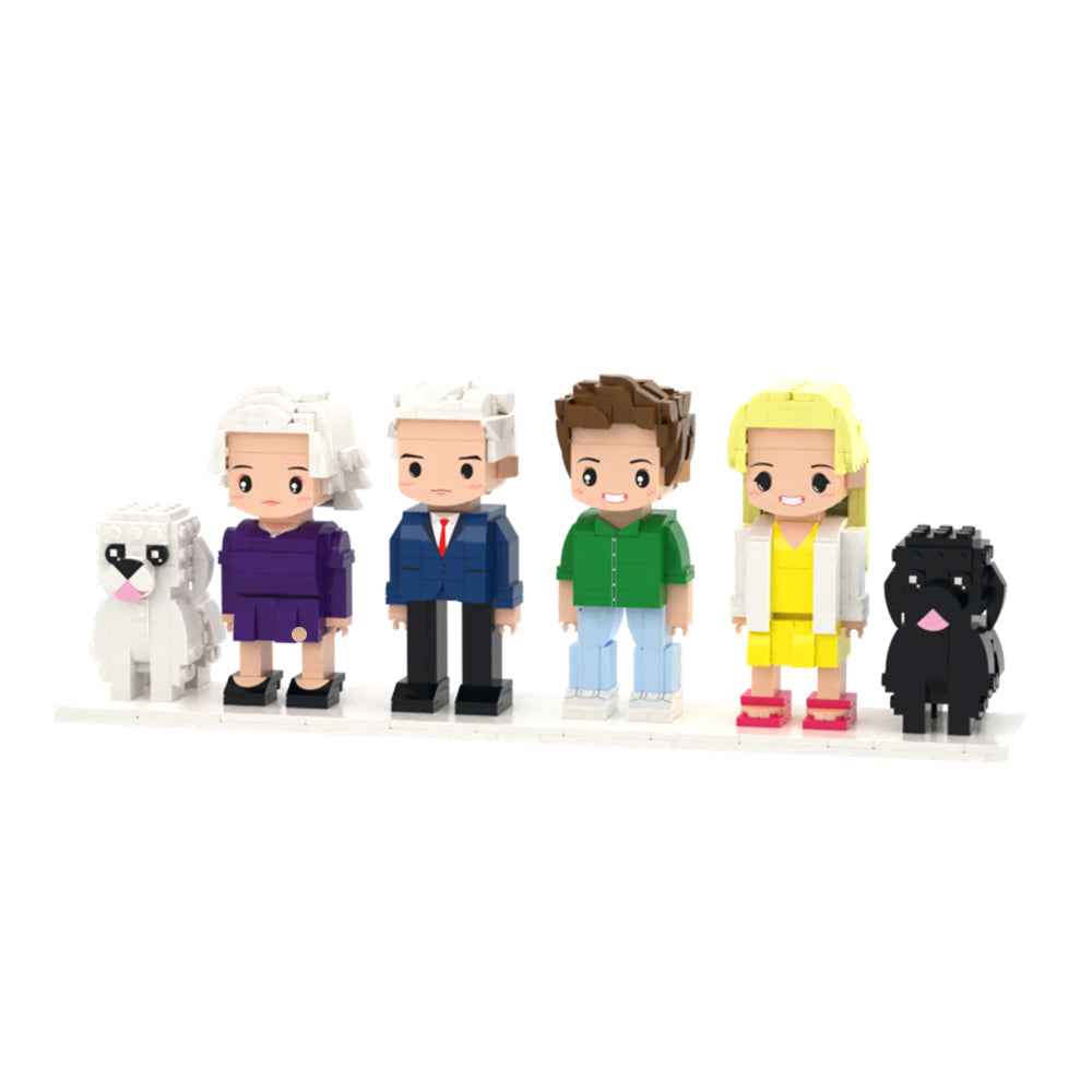 Custom Full-Body Cute Brick Figures of 4 People and 2 Dogs Personalized Anniversary Gift Birthday Gift