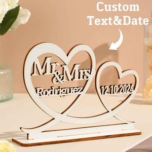 Personalized Wooden Table Decoration Sign with Name and Date for Wedding Anniversary Gift for Couple