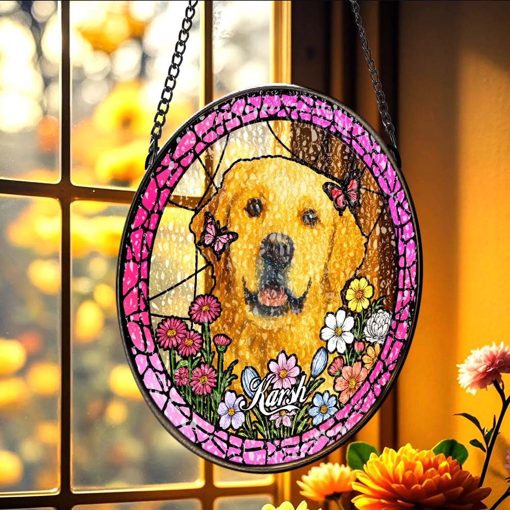 Personalised Pet Portrait Stained Glass Suncatcher - Custom Memorial Gift for Dog & Cat Lovers