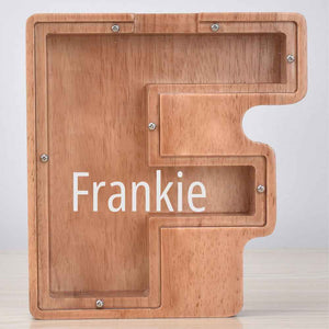 Custom Engraved Name Oak Wooden Letter Piggy Bank