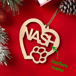 Personalized Wood Heart Dog Paw Name Christmas Ornament