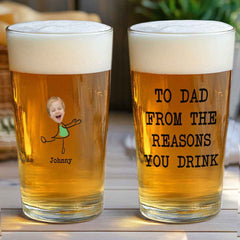 Personalized Beer Glass with Photo Portrait Character Action 16oz Beer Glass Gift for Him