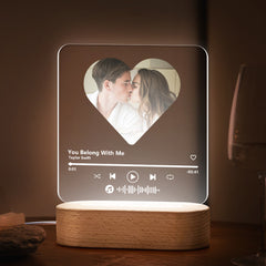 Personalised Music Code Heart Lamp - Custom 7 Colour LED Night Light & Plaque