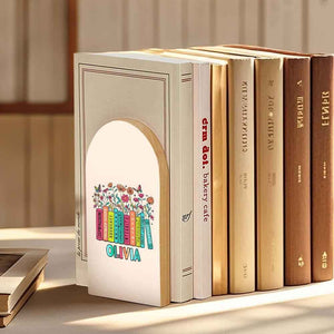 Personalized Wood Bookends with Name Floral Bookend Back to School Appreciation Gift for Teacher