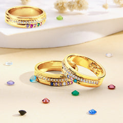 Personalised Birthstone Ring with Engraved Text | Custom Anniversary & Birthday Gift