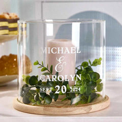 Personalized Wedding Hurricane with Wood Base Candle Holder Wedding Decor Gifts