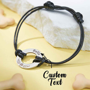 Personalized Engraved Angel Wings Pet Paw Print PU Leather Rope Bracelet Memorial Gift for Pet Lovers