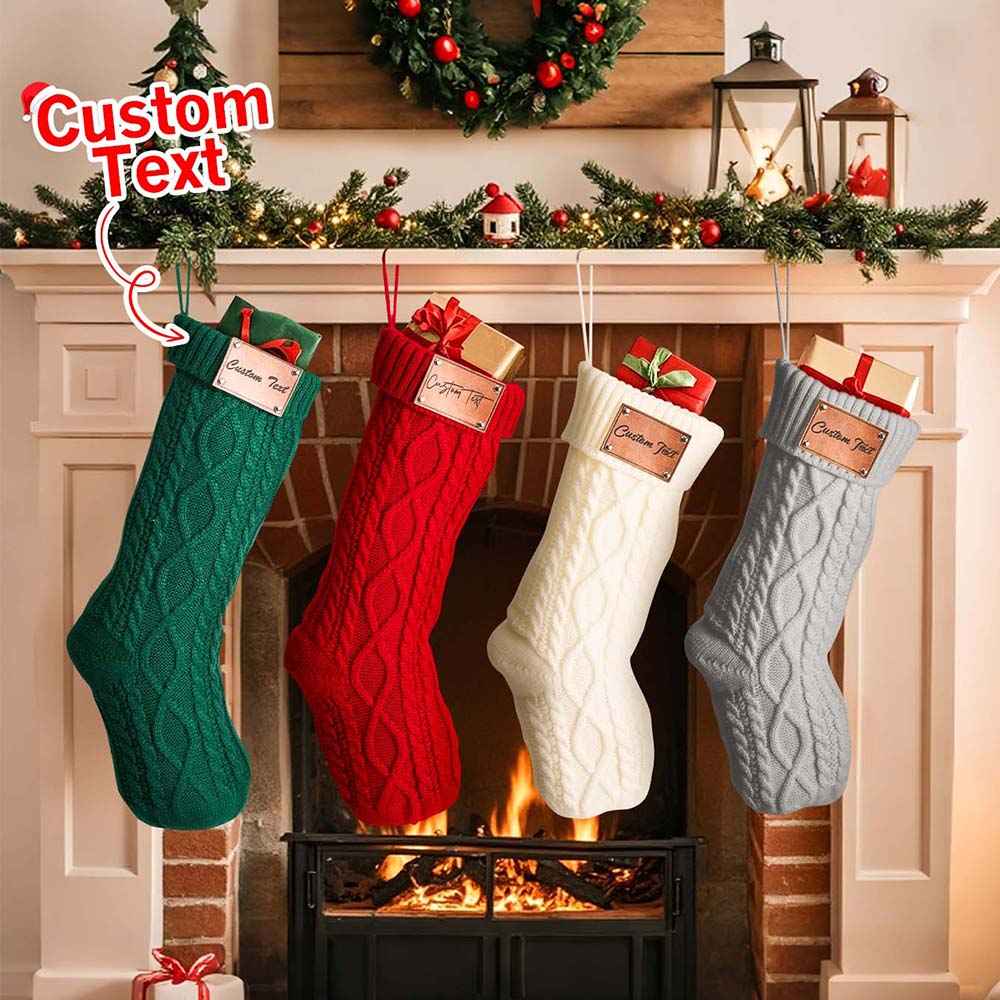 Custom Christmas Stocking Ornament with Personalized Text PU Leather Tag – Holiday & Home Decoration