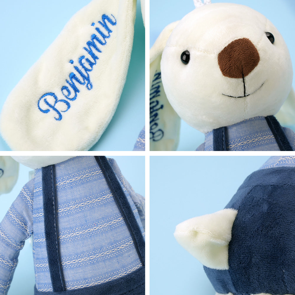 Side profile of Personalised Bunny Plush Toy highlighting soft plush texture and PP cotton filling – cosy personalised keepsake for nursery and travel