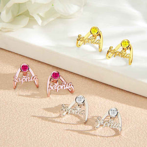 Personalized Birthstone Earrings with Name Earrings Jewelry Gift for Her