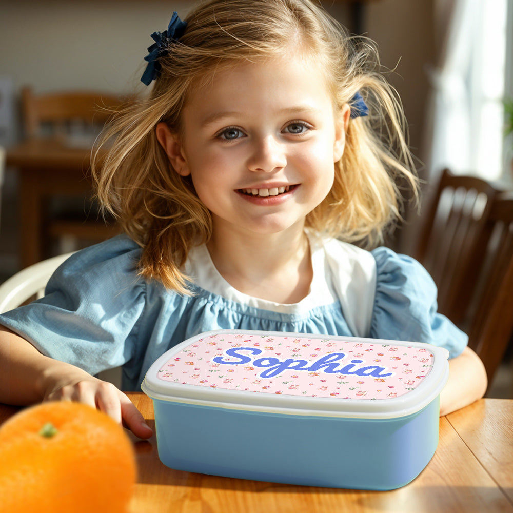 Interior/usage perspective highlighting practical storage and portioning in a personalised rabbit lunch box for school