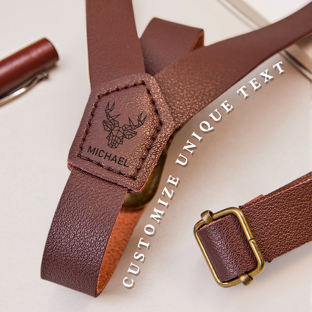 Gift-ready personalised suspenders presented in stylish packaging — engraved name keepsake for the bridal party