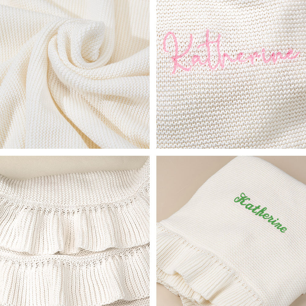 Soft cotton baby blanket draped to showcase cosy feel and craftsmanship.